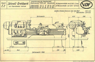 Это чертеж немецкого станка 1930-х годов, времен Гитлера. На его базе был создан советский станок «ДиП», эта аббревиатура расшифровывалась как «догнать и перегнать [Америку]». Станки «ДиП», слегка модернизированные, кое-где служат и сейчас