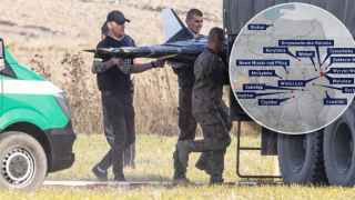 Российский беспилотник отправляется на исследование; карта распространения беспилотников по Польше