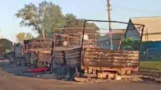 Уничтоженная российская военная колонна под Рыльском